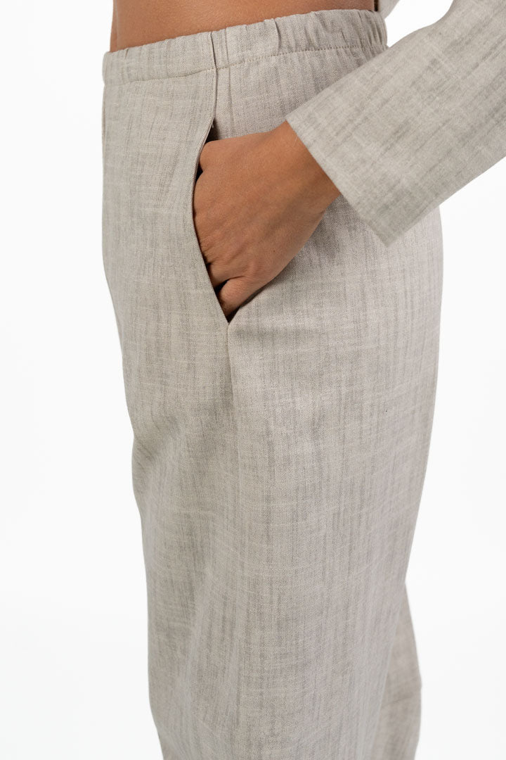 Pantaloni Fluidi Beige in Tessuto Fiammato - Jurerê