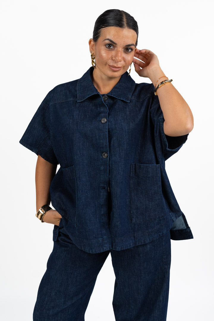 Giacca Oversize in Denim con Maniche a Pipistrello - Jurerê