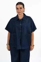 Giacca Oversize in Denim con Maniche a Pipistrello - Jurerê