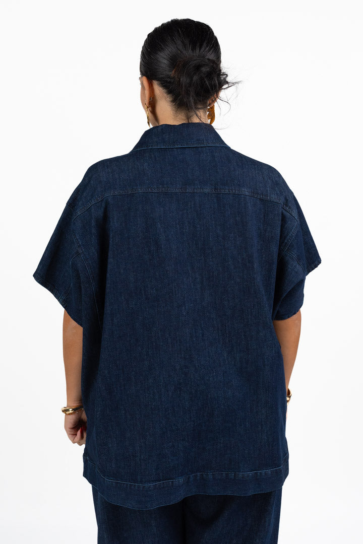 Giacca Oversize in Denim con Maniche a Pipistrello - Jurerê