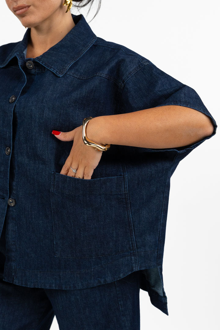 Giacca Oversize in Denim con Maniche a Pipistrello - Jurerê