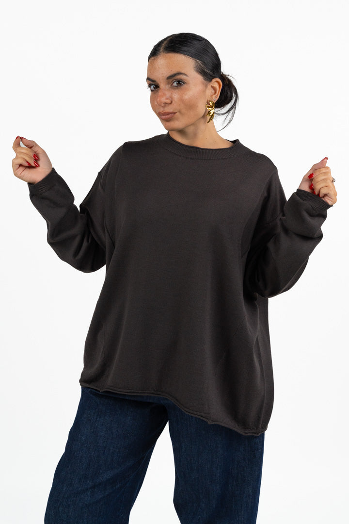 Maglia Oversize Girocollo con Spalle Scese - Jurere