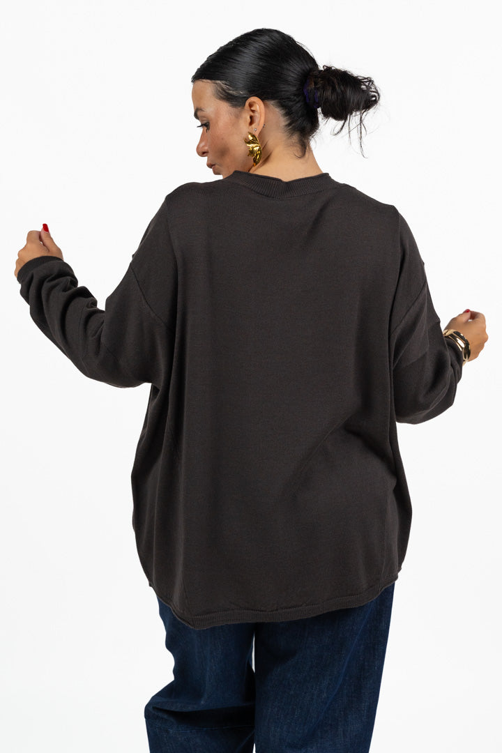Maglia Oversize Girocollo con Spalle Scese - Jurere