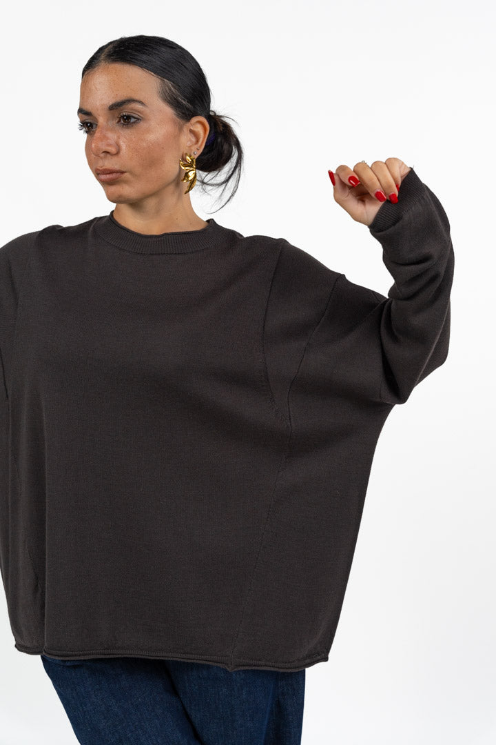 Maglia Oversize Girocollo con Spalle Scese - Jurere