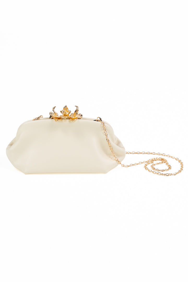 Clutch Gioiello a Sacchetto con Dettaglio Floreale – Burro - Marella