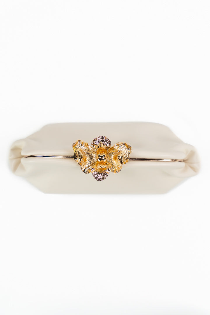 Clutch Gioiello a Sacchetto con Dettaglio Floreale – Burro - Marella