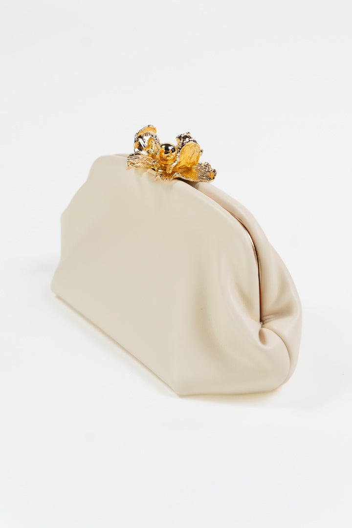 Clutch Gioiello a Sacchetto con Dettaglio Floreale – Burro - Marella