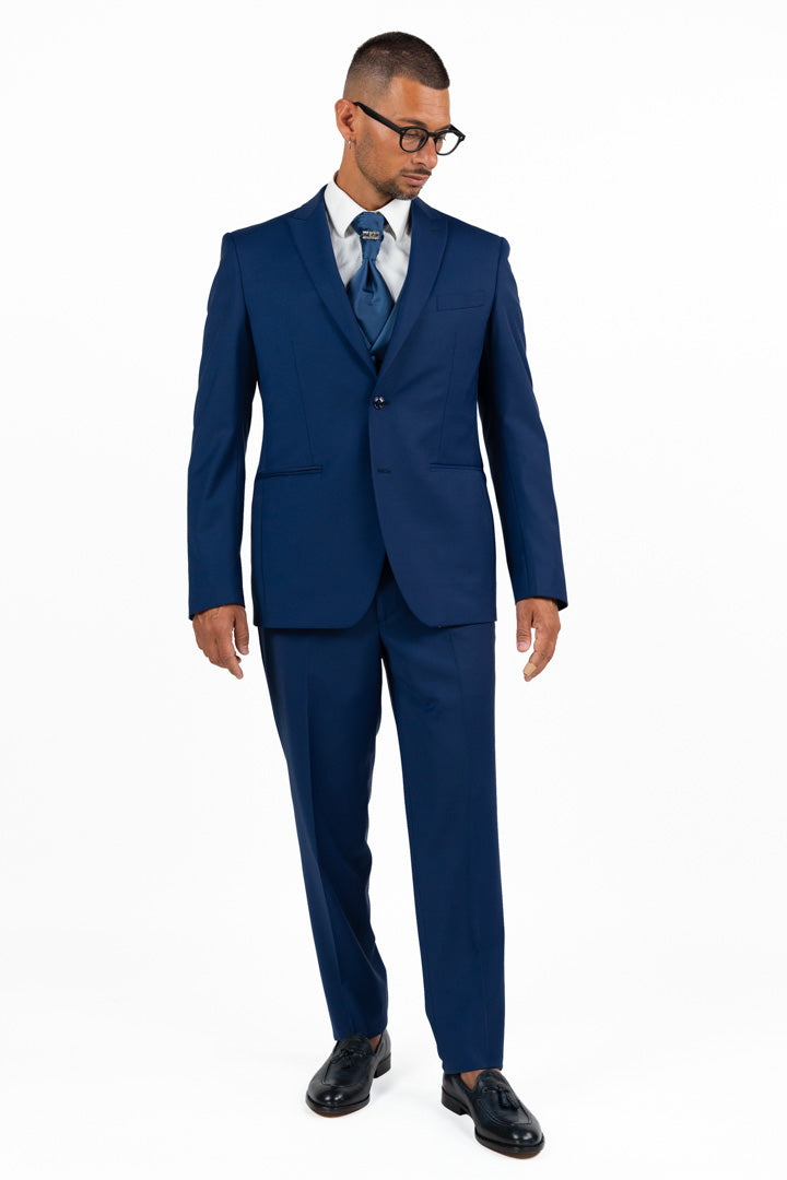 Completo Monopetto Blu con Gilet e Cravatta – LEBOLE
