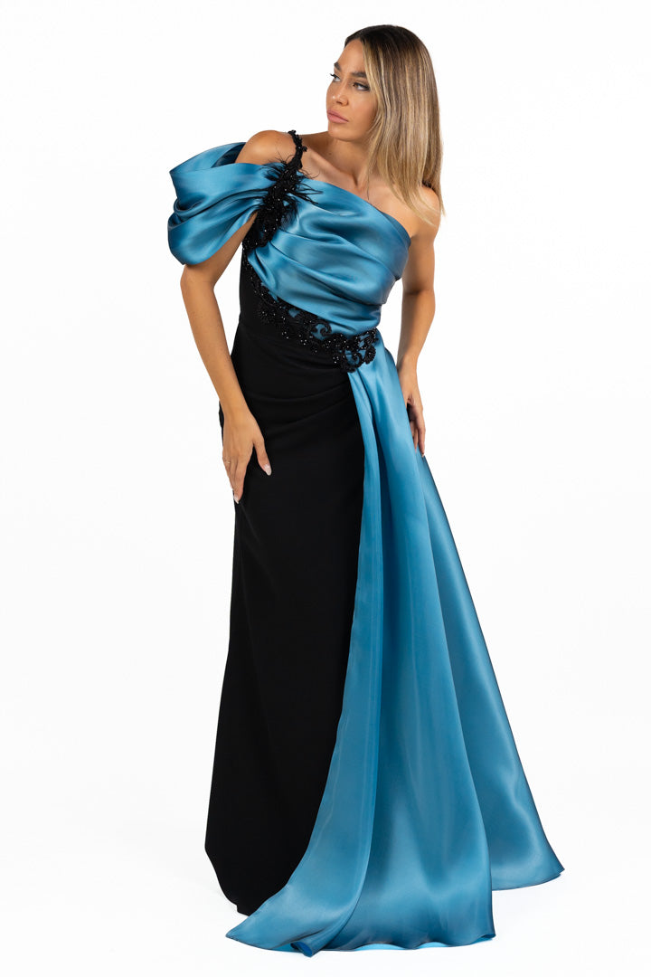 Abito Lungo Combinato Nero e Azzurro – Berti Mode Collection