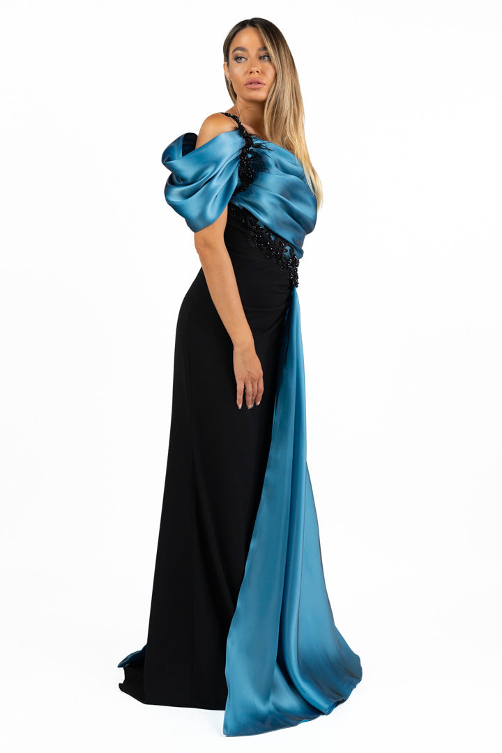 Abito Lungo Combinato Nero e Azzurro – Berti Mode Collection