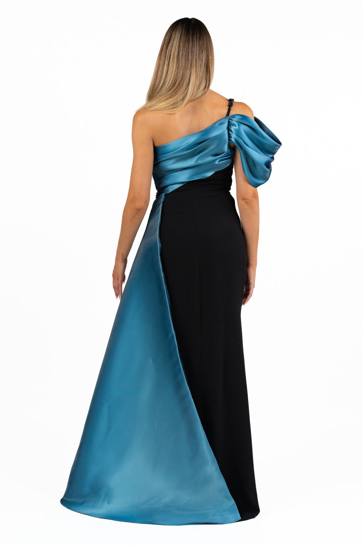 Abito Lungo Combinato Nero e Azzurro – Berti Mode Collection