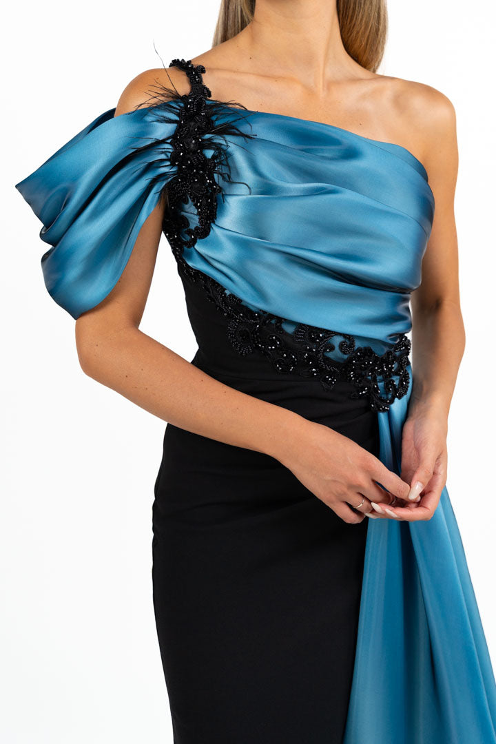 Abito Lungo Combinato Nero e Azzurro – Berti Mode Collection