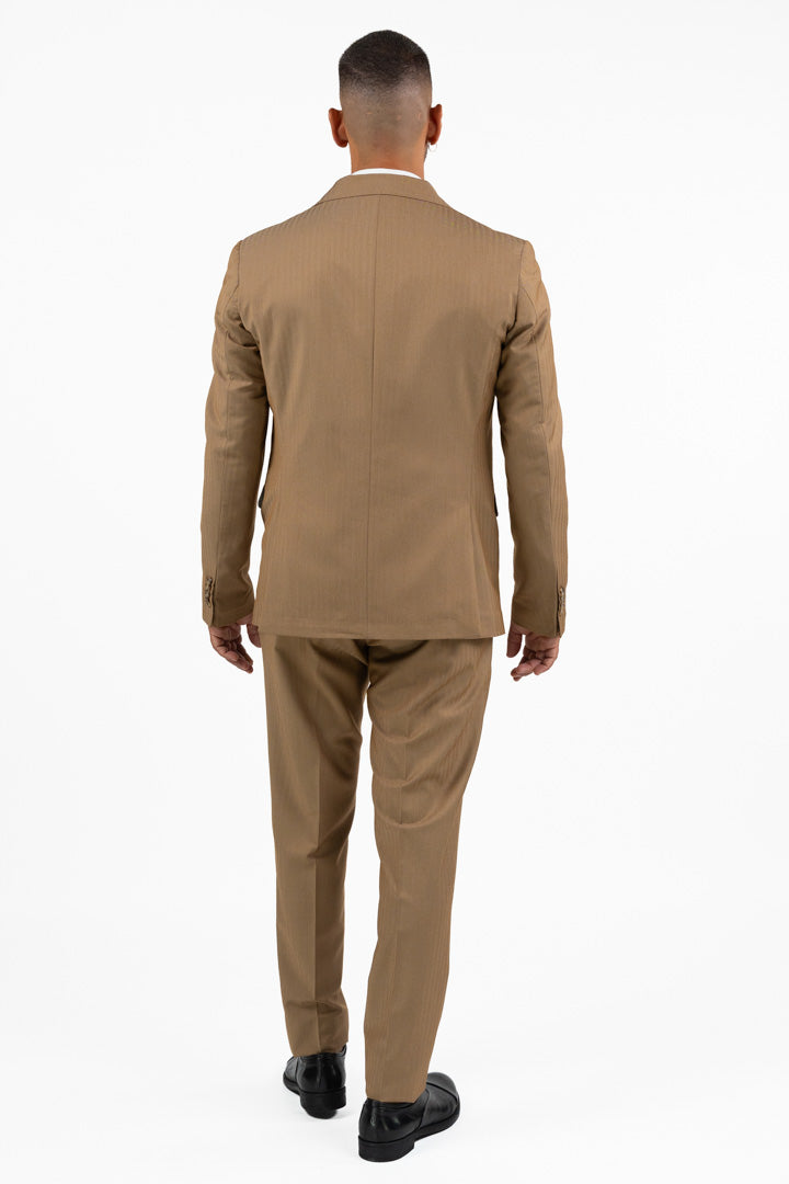 Completo Beige Monopetto con Gessatura Tono su Tono – Over/D