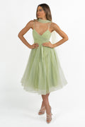 Abito Midi "Sparkle Dream" in Tulle Glitter verde salvia - Berti Mode Collection