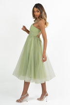 Abito Midi "Sparkle Dream" in Tulle Glitter verde salvia - Berti Mode Collection