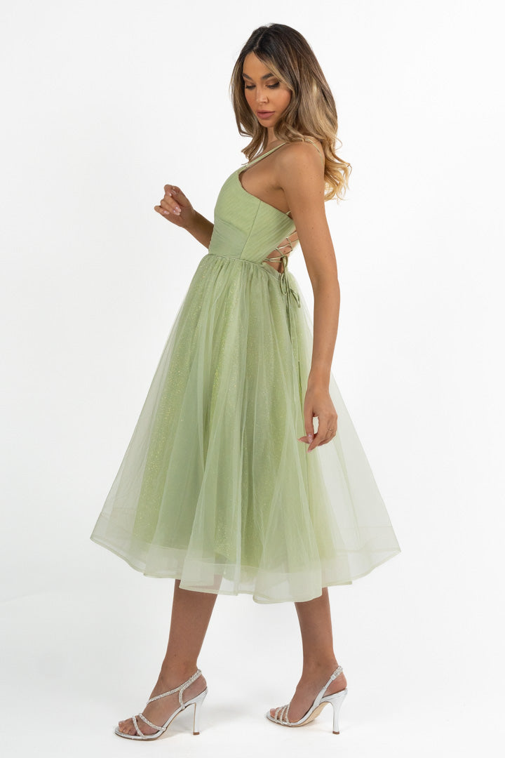 Abito Midi "Sparkle Dream" in Tulle Glitter verde salvia - Berti Mode Collection