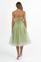 Abito Midi "Sparkle Dream" in Tulle Glitter verde salvia - Berti Mode Collection