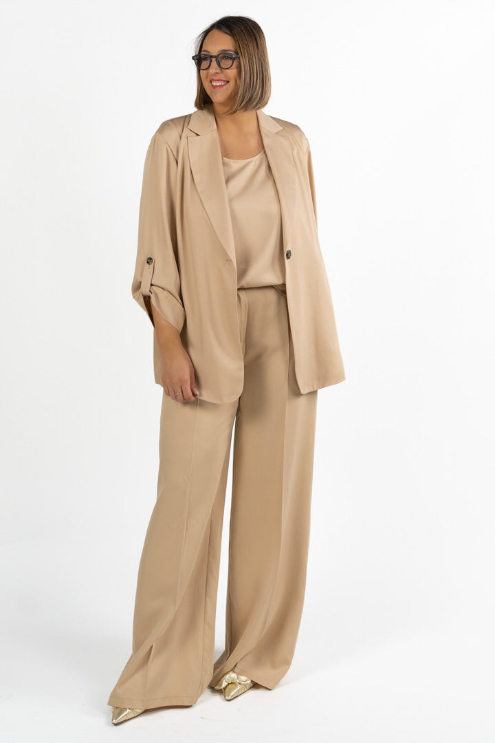 Pantalone Flare a Gamba Larga  Beige- Marina Rinaldi
