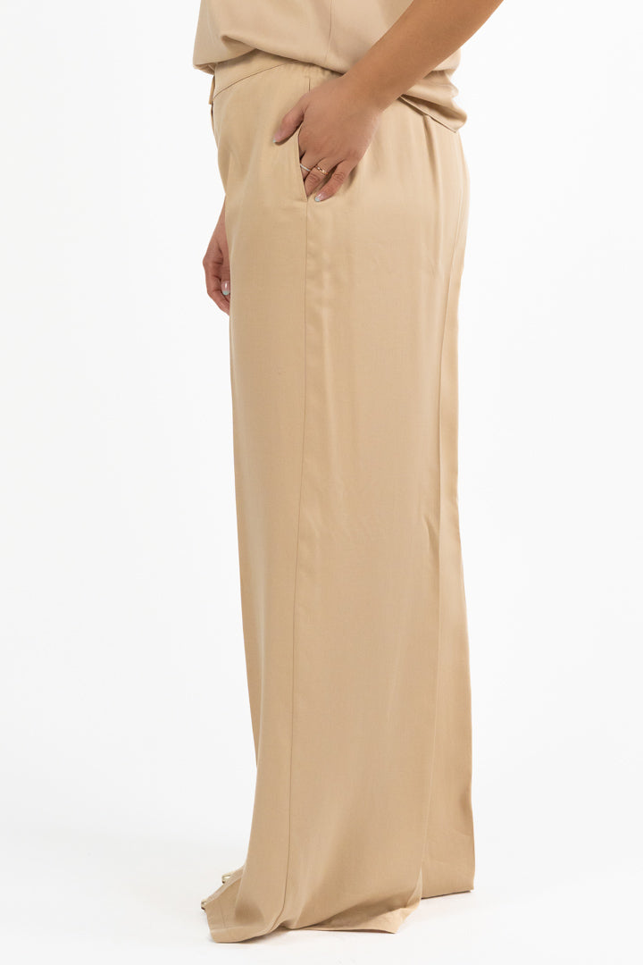 Pantalone Flare a Gamba Larga  Beige- Marina Rinaldi