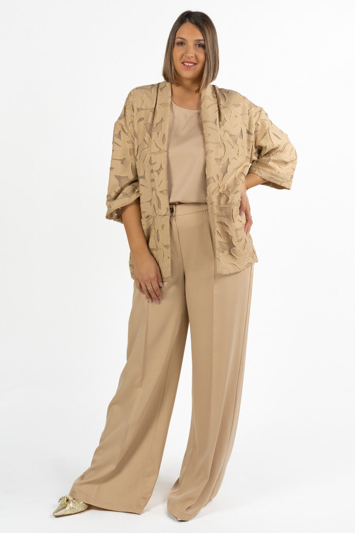 Giacca Kimono in Pizzo Macramè Beige - Marina Rinaldi