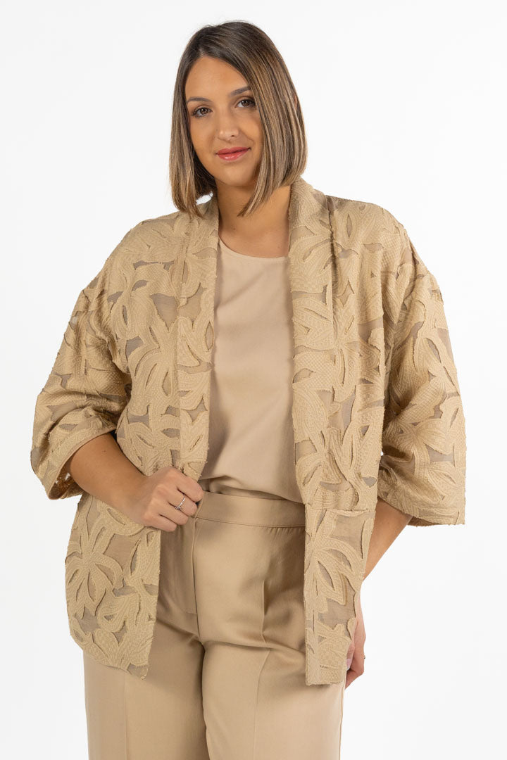 Giacca Kimono in Pizzo Macramè Beige - Marina Rinaldi