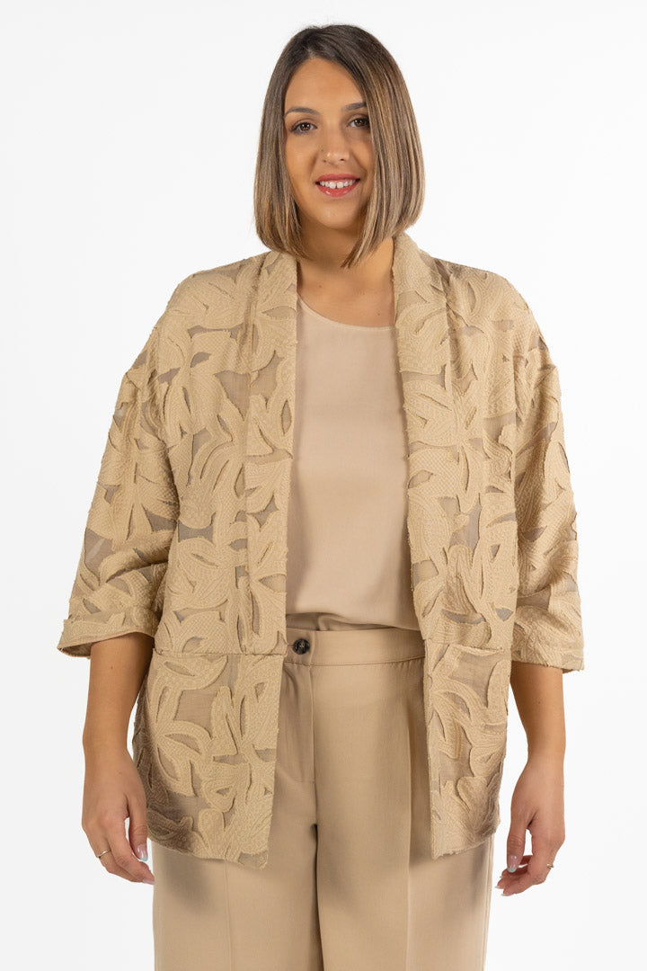 Giacca Kimono in Pizzo Macramè Beige - Marina Rinaldi