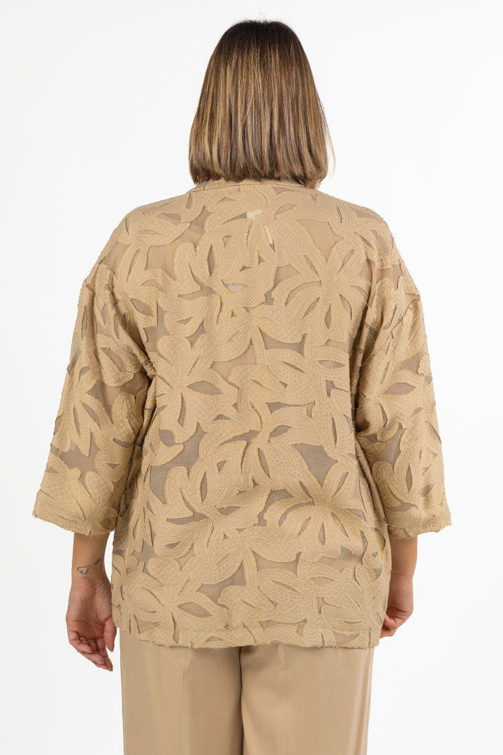 Giacca Kimono in Pizzo Macramè Beige - Marina Rinaldi