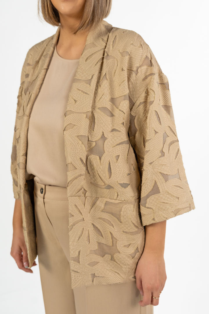 Giacca Kimono in Pizzo Macramè Beige - Marina Rinaldi