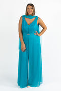 Tuta Elegante Cerimonia in Chiffon con lurex Turchese - Solo Gioie