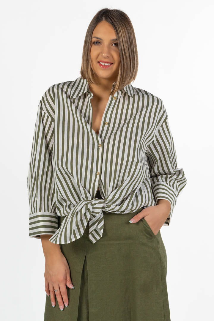 Camicia Oversize a Righe Verdi e Bianche - Marina Rinaldi