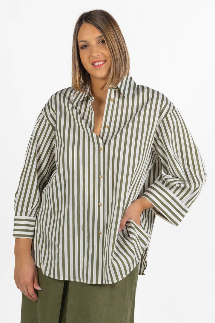 Camicia Oversize a Righe Verdi e Bianche - Marina Rinaldi