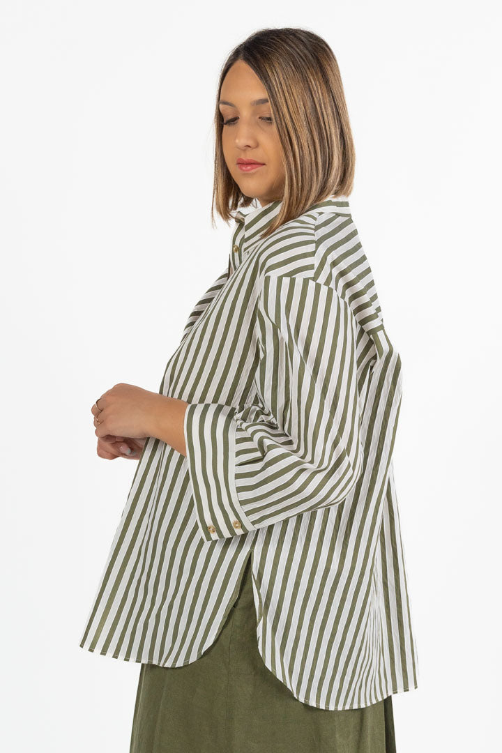 Camicia Oversize a Righe Verdi e Bianche - Marina Rinaldi