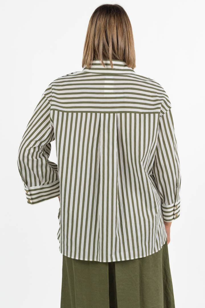 Camicia Oversize a Righe Verdi e Bianche - Marina Rinaldi