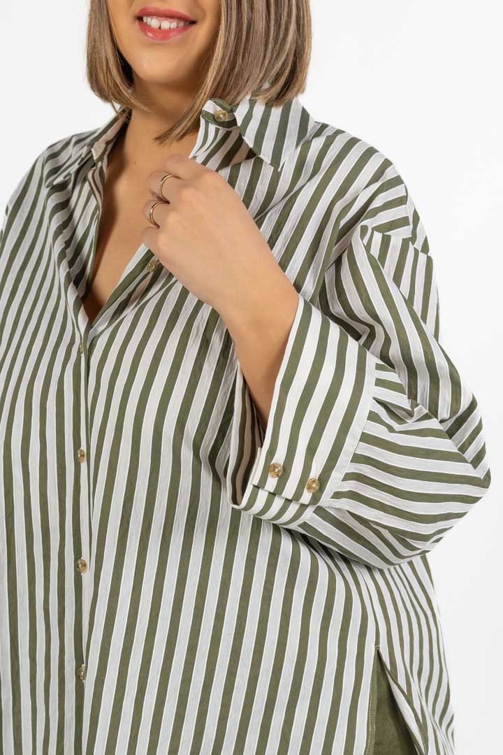 Camicia Oversize a Righe Verdi e Bianche - Marina Rinaldi
