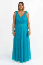 Tuta Elegante Cerimonia in Chiffon con lurex Turchese - Solo Gioie