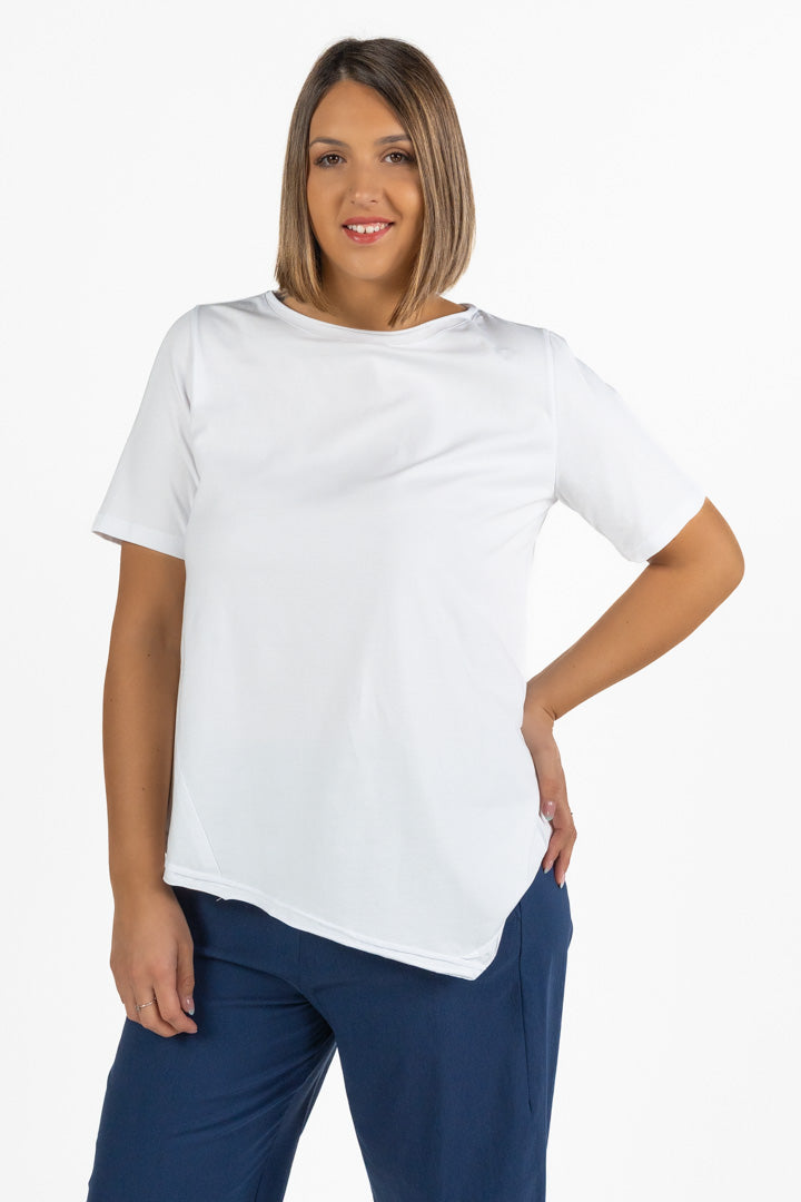 T-shirt in Cotone con Taglio Asimmetrico Bianco Ottico - Jurere