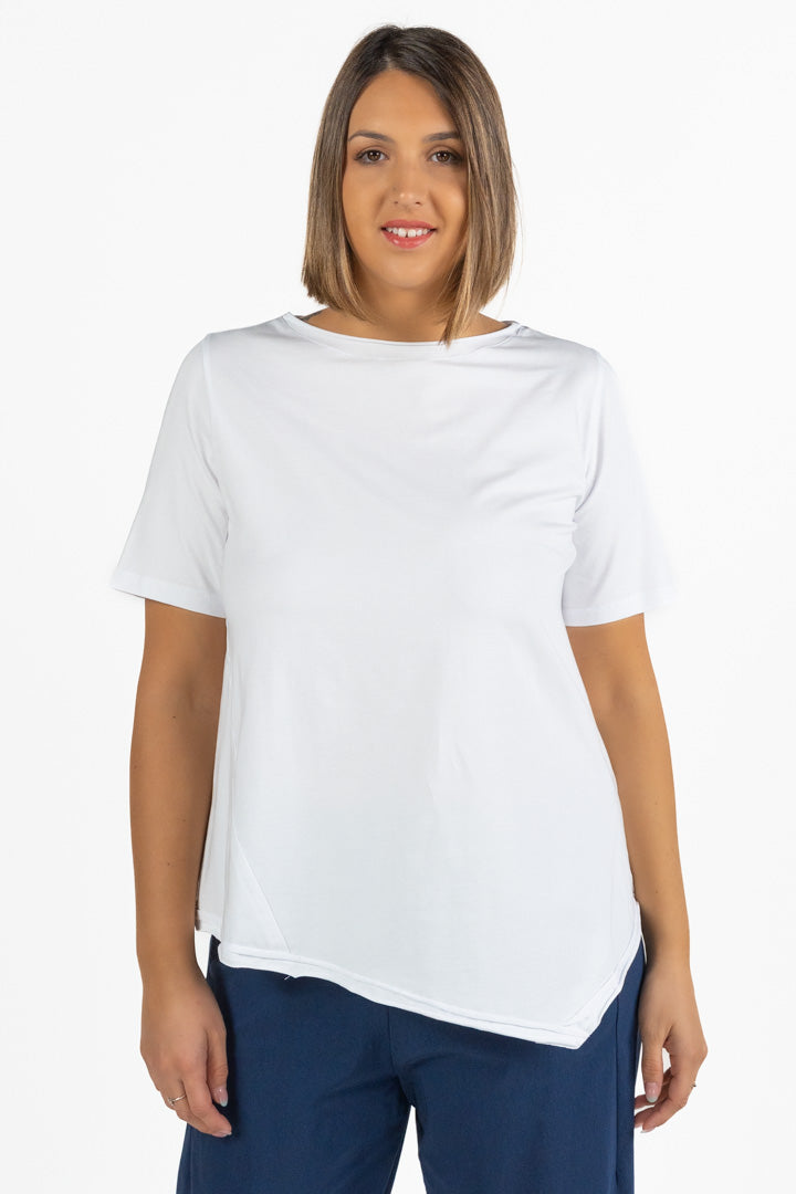 T-shirt in Cotone con Taglio Asimmetrico Bianco Ottico - Jurere