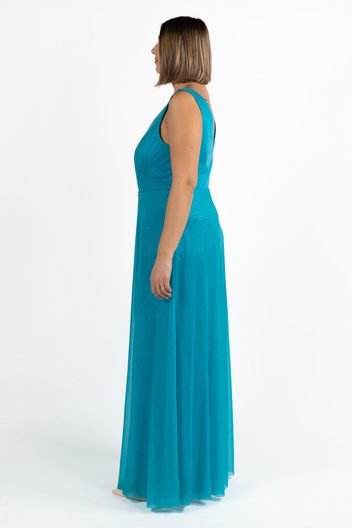 Tuta Elegante Cerimonia in Chiffon con lurex Turchese - Solo Gioie