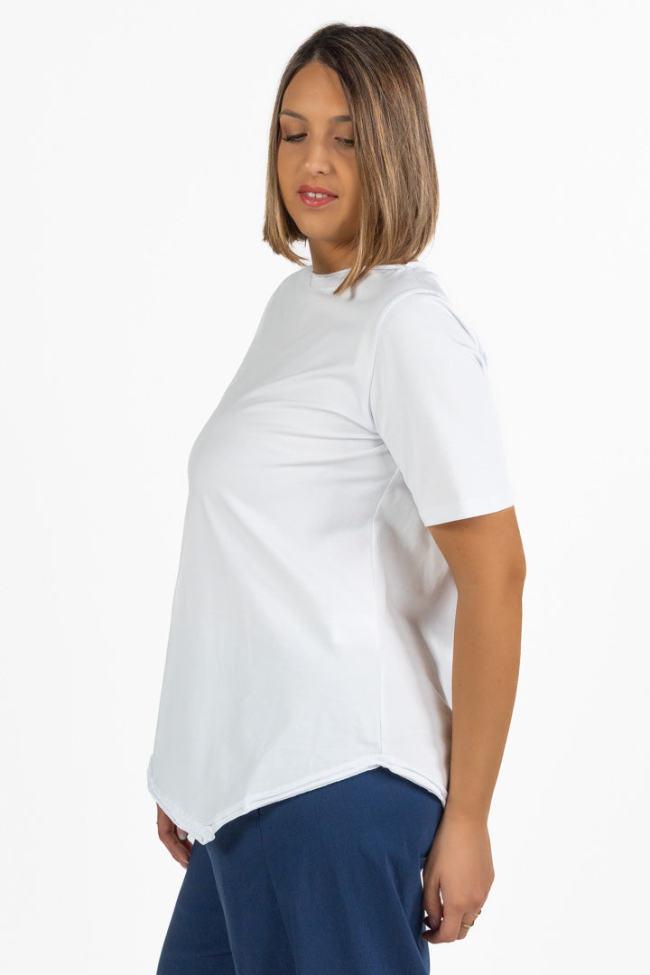 T-shirt in Cotone con Taglio Asimmetrico Bianco Ottico - Jurere