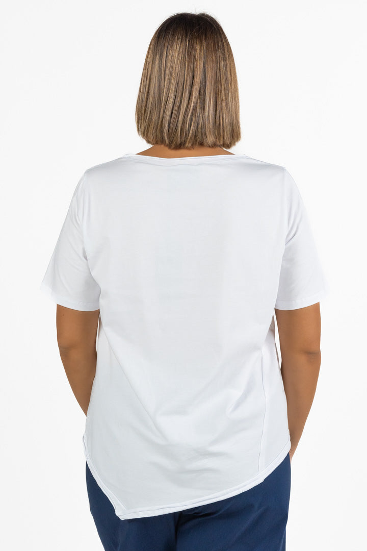 T-shirt in Cotone con Taglio Asimmetrico Bianco Ottico - Jurere