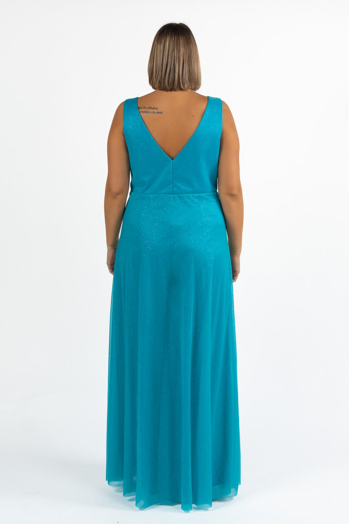 Tuta Elegante Cerimonia in Chiffon con lurex Turchese - Solo Gioie