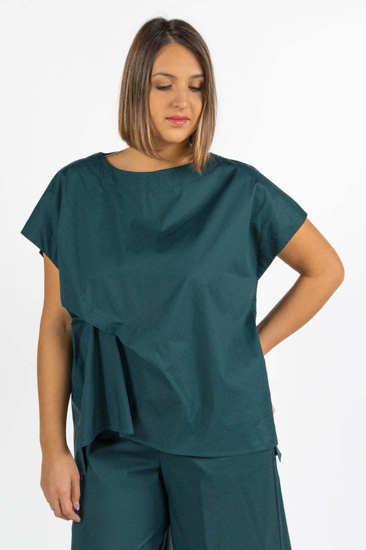 Maglia in Cotone Strutturato Verde Petrolio - Jurere