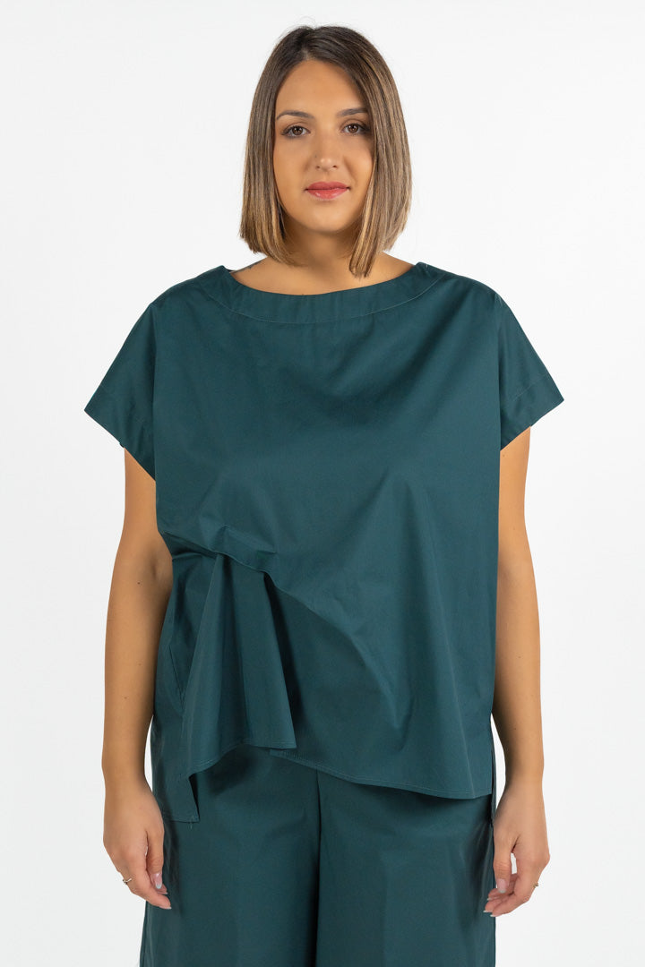 Maglia in Cotone Strutturato Verde Petrolio - Jurere