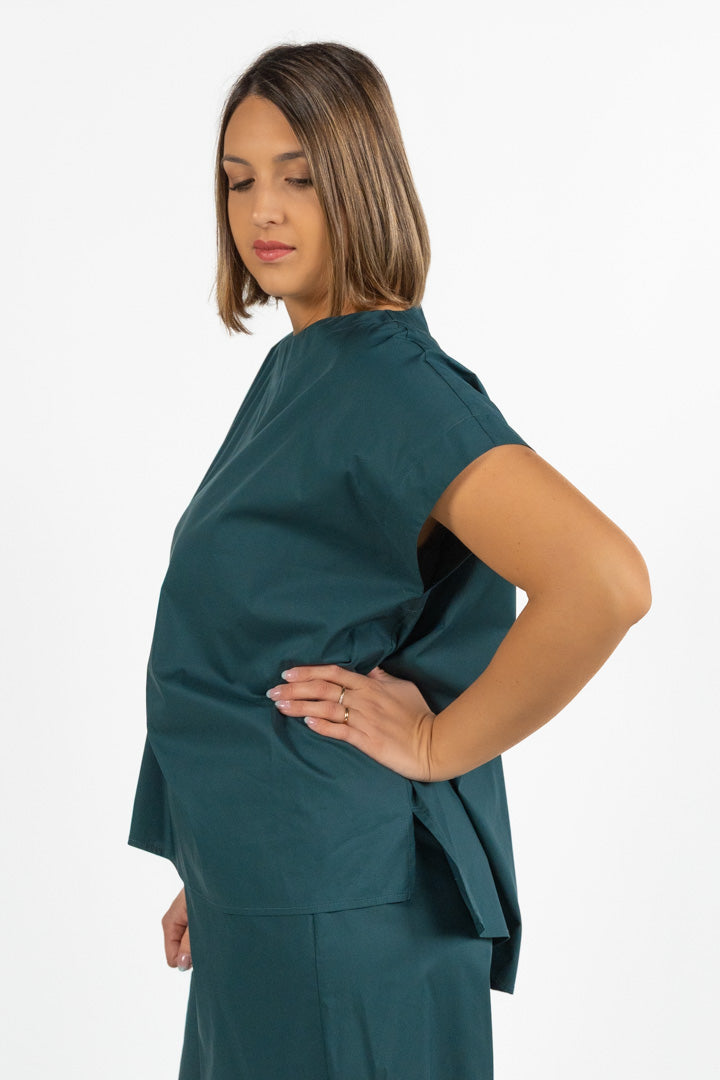 Maglia in Cotone Strutturato Verde Petrolio - Jurere