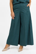 Pantalone Palazzo in Cotone Strutturato Verde Petrolio - Jurere
