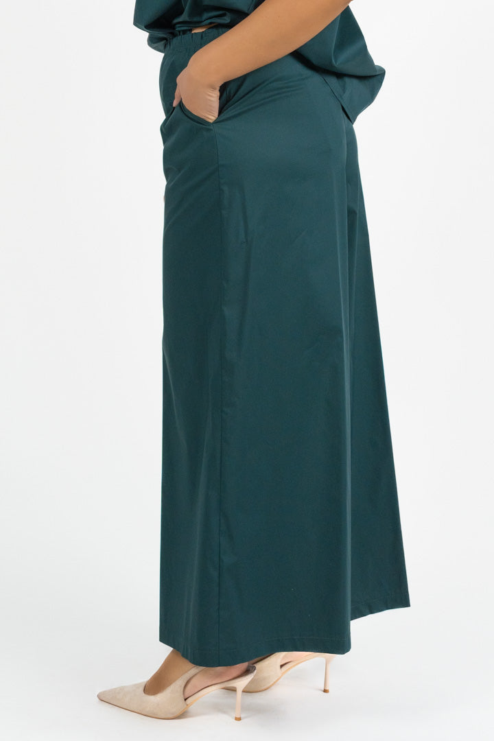 Pantalone Palazzo in Cotone Strutturato Verde Petrolio - Jurere