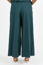 Pantalone Palazzo in Cotone Strutturato Verde Petrolio - Jurere