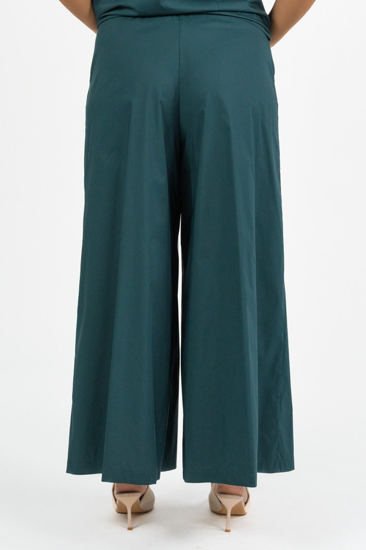 Pantalone Palazzo in Cotone Strutturato Verde Petrolio - Jurere
