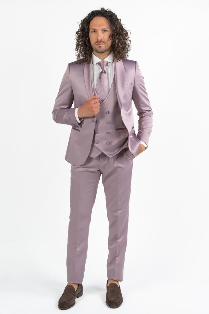Abito tre pezzi con gilet  reversibile rosa - Berti Mode Collection