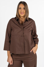 Blusa Strutturata in Cotone con Tasche  Marrone Cioccolato - Jurere